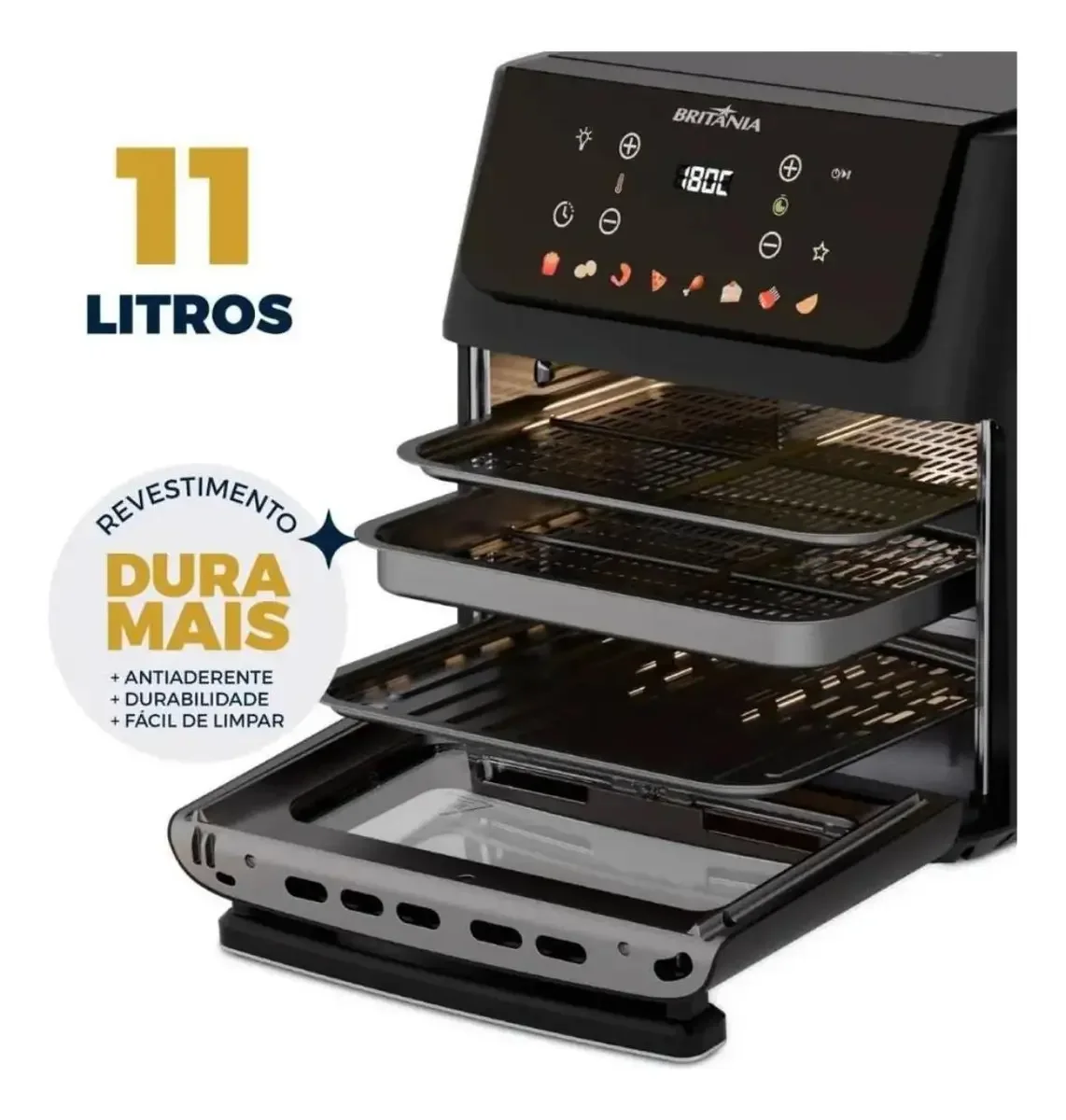 Air Fryer Oven Britânia 11L 8 Funções 1800W Painel Digital BAF11A